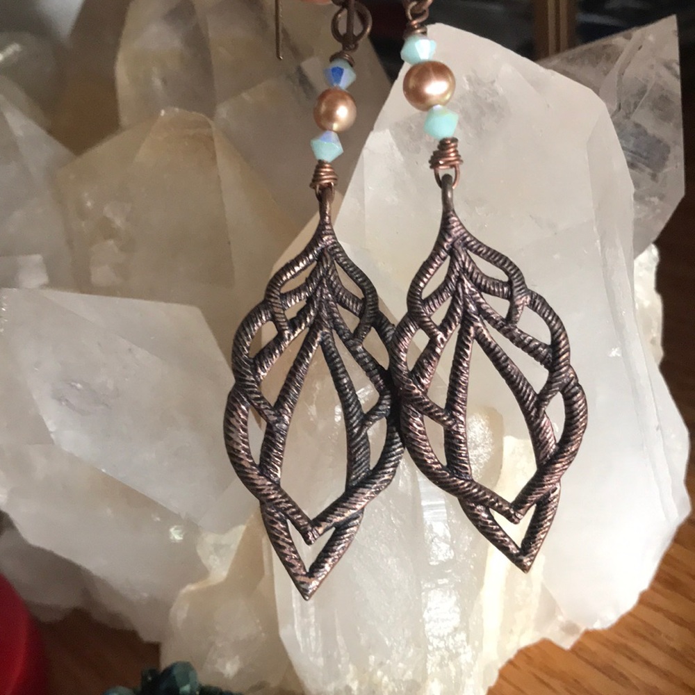 NWT Vintage Boho Copper & Swarovski Crystal Dangle